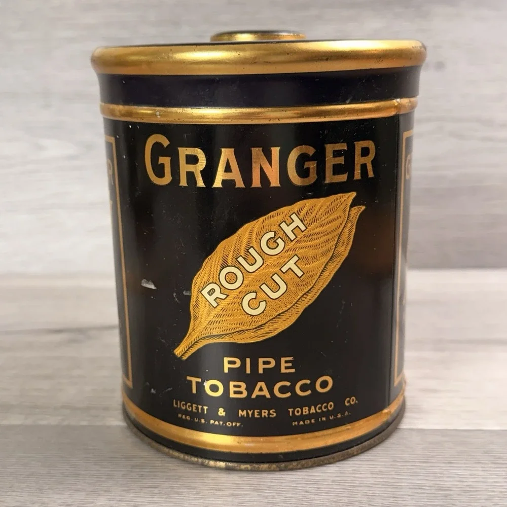 Vintage Granger Pipe Tobacco Gold Rim Rough Cut 14 Oz Tin Can Made USA